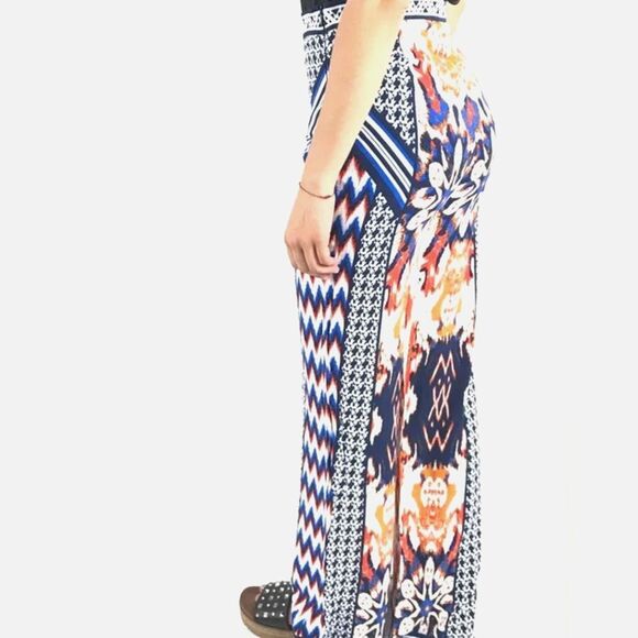 Boho Print Wide Leg High Rise Pants Women's Small Tribal Aztec Ikat Patchwork - Picture 8 of 9